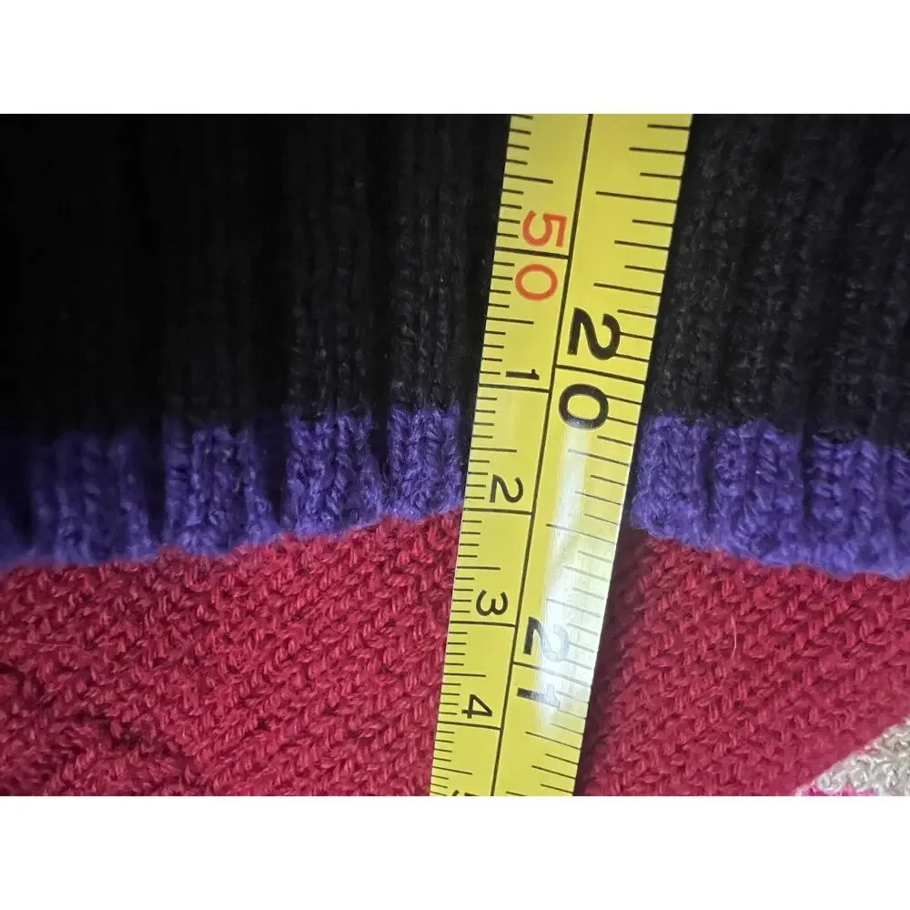 Vtg 90 Novin International Knit Crewneck Sweater Purple Black Grandpacore L